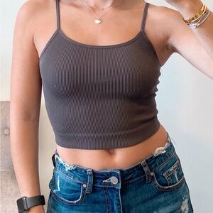 Gray Ribbed Women's Cropped Tank Top